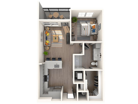 Floor plan for 1 bed, 1 bath, 640 sqft